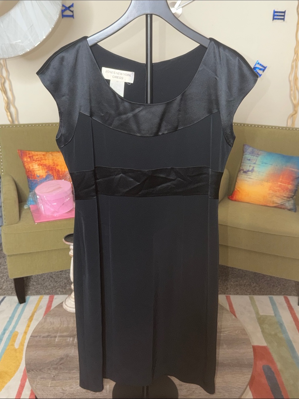Jones New York Black Satin-Trim Midi Dress
